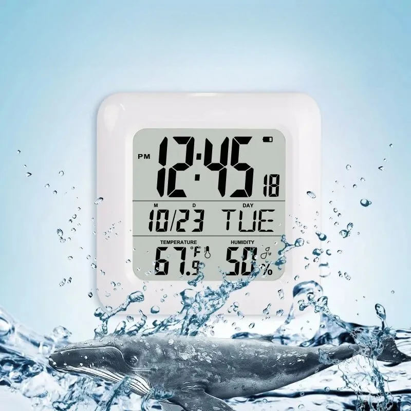 IPX5 Waterproof Digital Clock |Nordic Bathroom Hygrometer with Suction Cups Wall Mount Thermometer for Kitchen Shower Home Decor