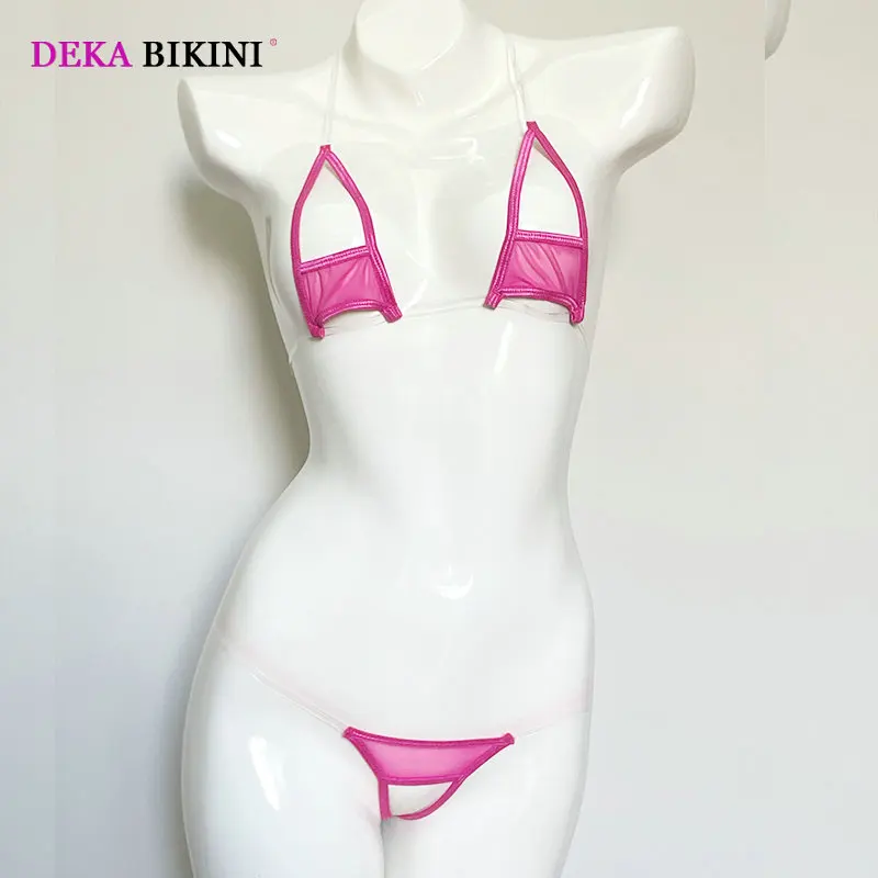 데카 여성용 속이 비치는 심리스 메쉬 미니 마이크로 비키니 세트 오픈 크로치 투명 수영복 비치웨어 선베드 이국적인 란제리