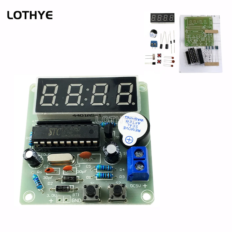 

Four-digit Digital Clock 4 Digit Electronic Clock Kit Single-chip DC 3.7V-5.5V Electronic Production Suite DIY Electronic Kit