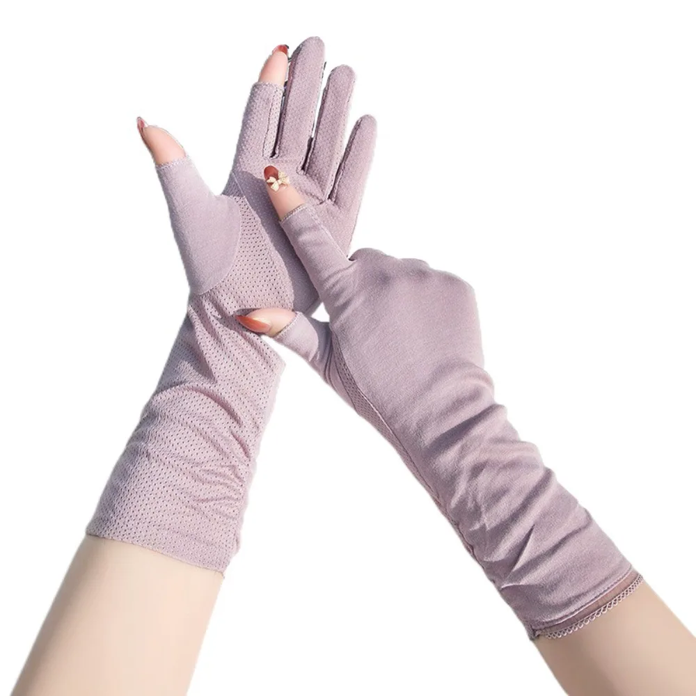 

Anti-UV Women Sunscreen Gloves Thin Breathable Sun Protection Riding Gloves Non Slip Lengthen Summer Driving Mittens Woman