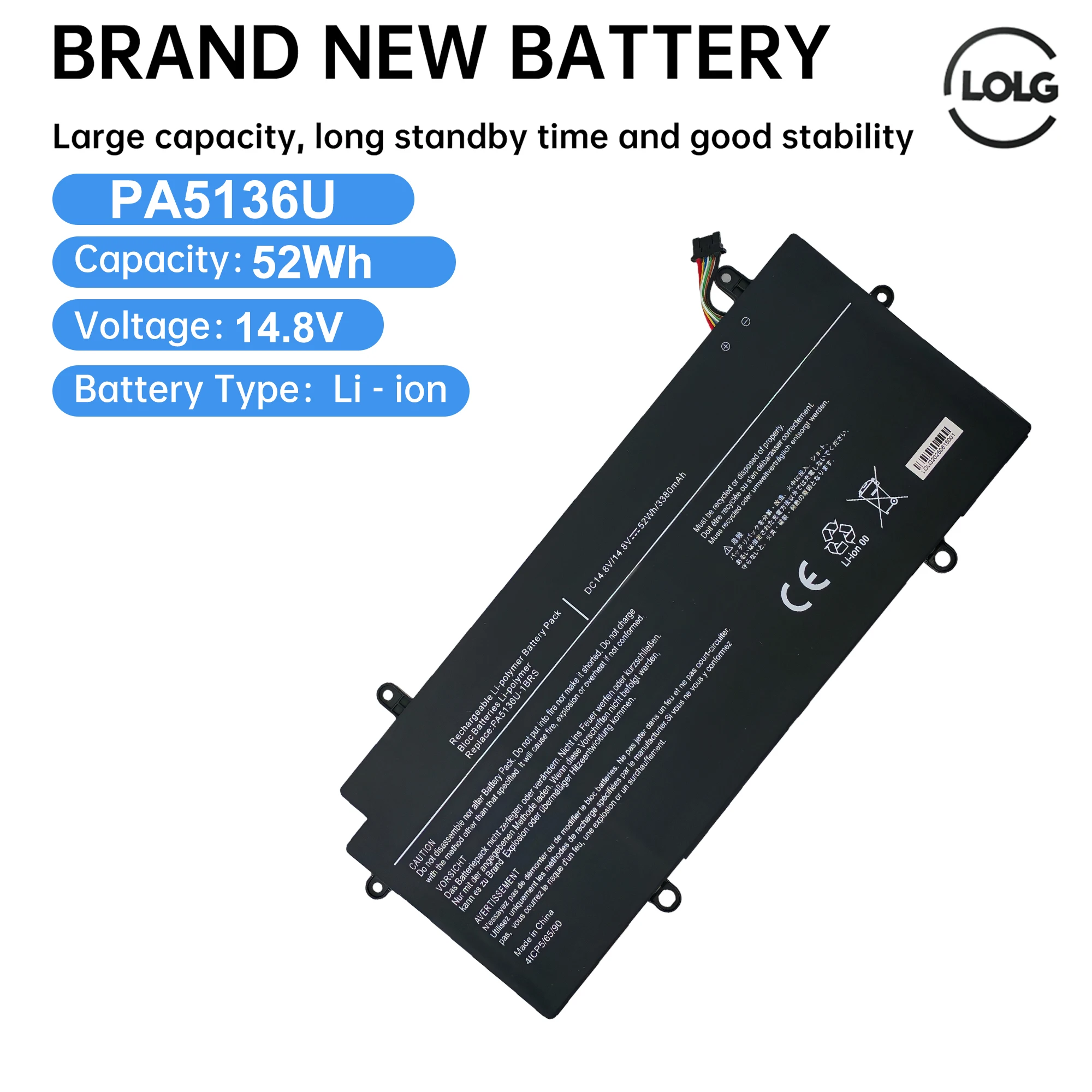 PA5136U-1BRS (7 Wires) Laptop Battery 14.8V 52WH for Toshiba Portege Z30-A1301 Z30-B K10M Z30-C PA5136U Z30 Z30-A Z30-AK04S