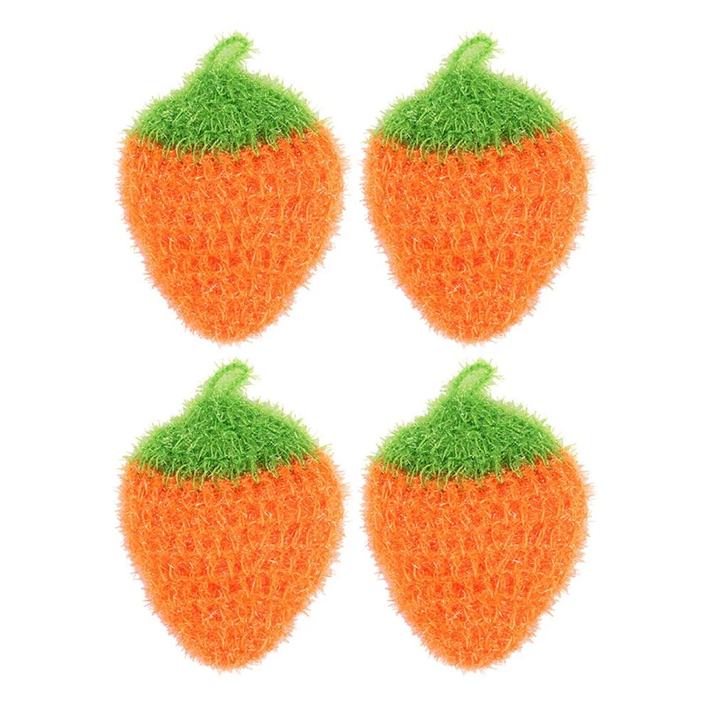 

4pcs Creative Strawberry Shaped Cleaning Cloth Kitchen Dish Towel Oil Stain Removal Nylon Drying Rope Wall Hanging Foaming