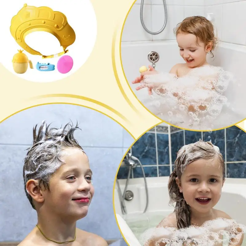 Shampoo Hat For Children Bath Head Cap Visor With Water Temperature Gauge And Shampoo Cup Shampoo Cap With Shampoo Brush Protect