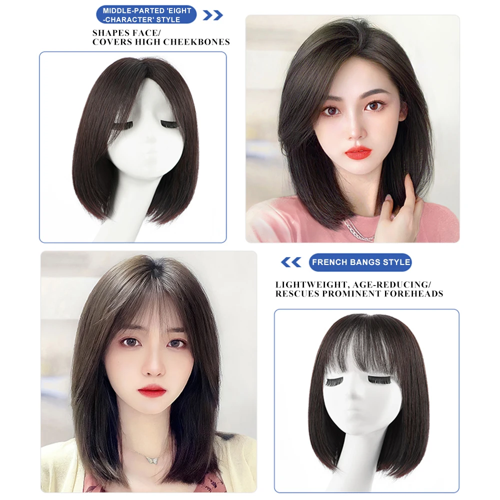 Wig Bob dengan poni rambut manusia, Wig Bob coklat untuk wanita putih, Wig panjang bahu rambut manusia 100% untuk penggunaan sehari-hari dengan kepadatan 180