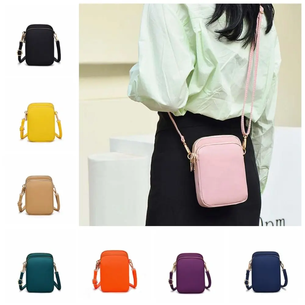 Fashion Korean Style Simple Phone Bag Solid Color Zipper Canvas Crossbody Bag Square All-match Messenger Bags Boys