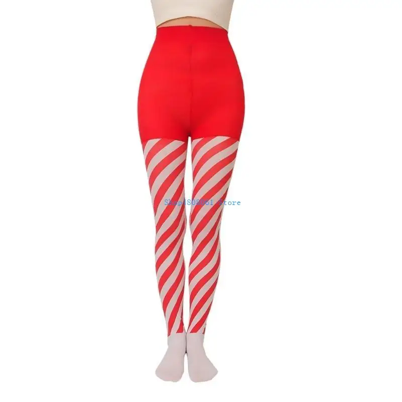 T3LC Kerst Candy Cane Gestreepte Volledige Lengte Panty Kousen Kousen voor Holiday Party Panty Cosplay Kostuum Accessoire