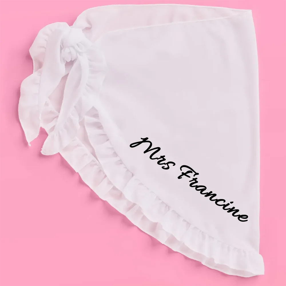 Personalized White Mrs Sarong Stylish Beach Cover Up Elegant Accessory Ideal For Bachelorette Bridal Shower And Bridesmaid Gift view 5