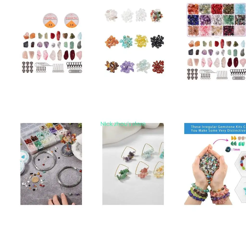 

E15E 1 Set Natural Irregular Gemstones Beads with Jump Rings Ear Hooks Scissors