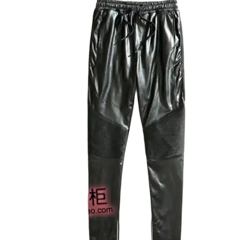 

27-46 JustinBieber 2021 Men's Clothing Hair Stylist Fashion Fold Leather Pants Trousers Plus Size Stage Singer Costumes