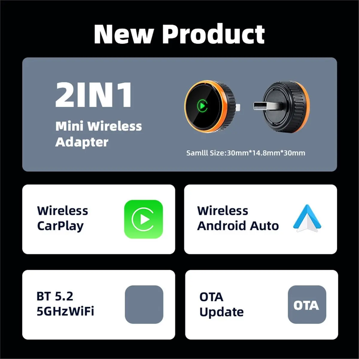 T231C Tools-Wireless Carplay Adapter 2in1 CarPlay/Android Auto USB Dongle CarPlay Smart Box Wired to Wireless CarPlay