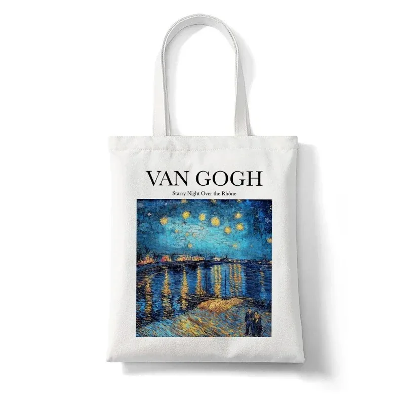 Borsa per la spesa Harajuku di grande capacità Van Gogh pittura borse a tracolla da donna senza cerniera borse di tela per ragazze borsa a mano