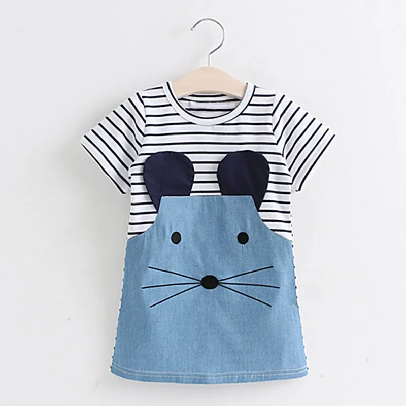 Spring Autumn Cotton Girls Dress for 2-8 Years Girls Kids Long Sleeve Stripe Children Princess Dresses Girl Cute Denim Dress