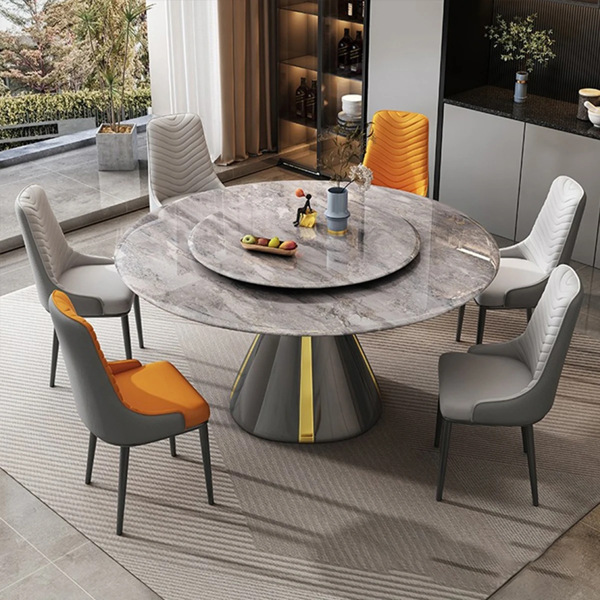 High Quality Dining Table Set Modern Minimalist Design with Small Rotatable Ceiling Light Luxury Fancy Dining Set Set