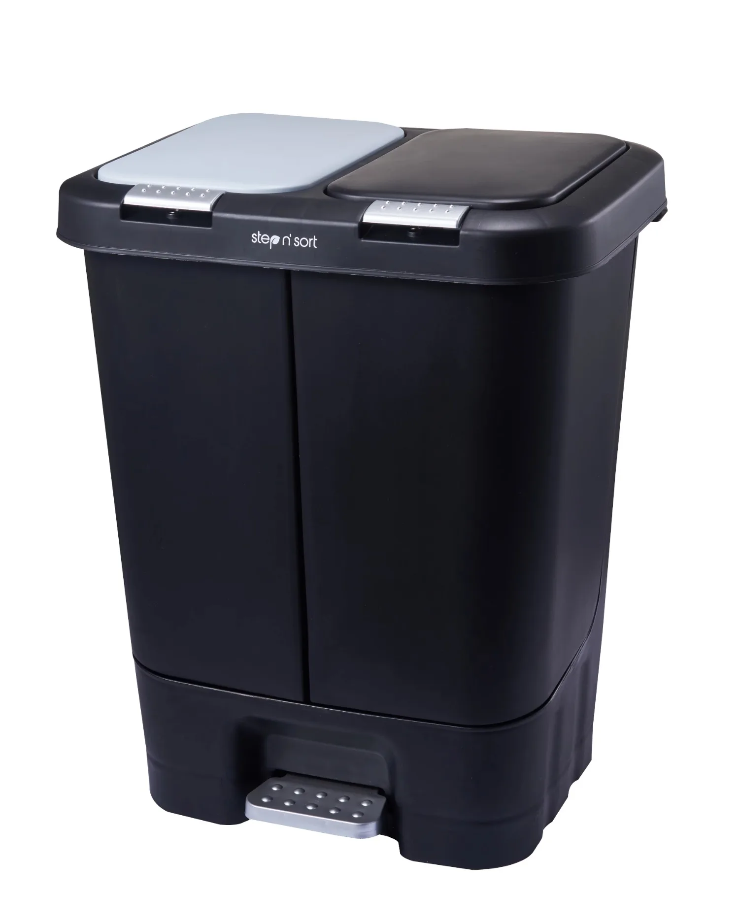 

Dual Plastic Trash Can and Recycling Bin with Slow-Close Lid Black 11 Gallon