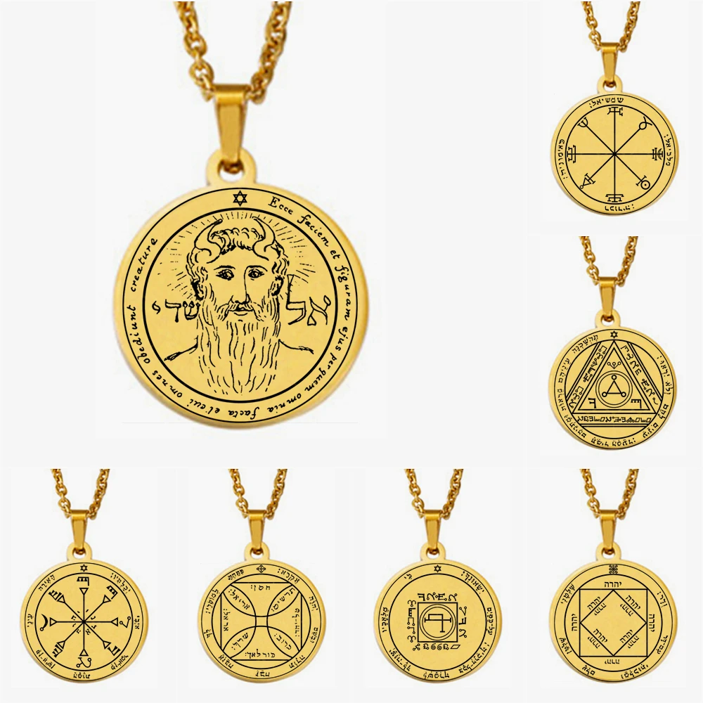 King Solomon Seal Talisman Amulet Jewelry Prosperity Manifest Love Pentacles Coin Medallion Stainless Steel Pendant Necklace