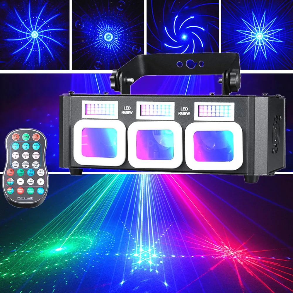 

DMX Control Pattern Light DJ Disco Party Light LED RGBW Strobe Stage Light Sound Activated RGB Laser Light for Holiday Wedding