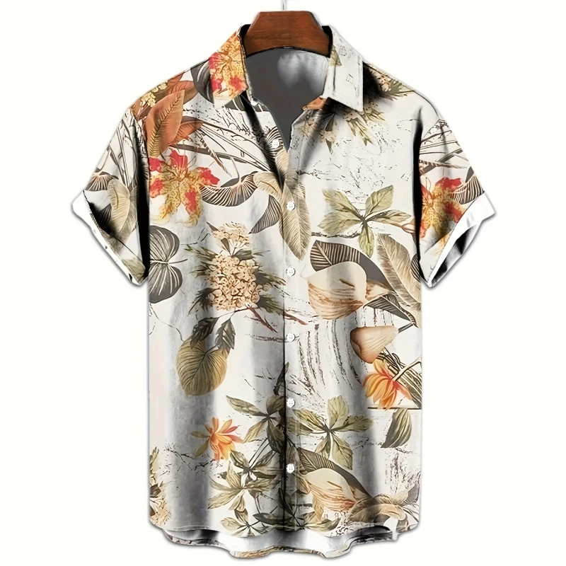 Hawaiian Men's Shirt Loose Printed Short Sleeve 3d Flower Graphic Tee Lapel Button Shirts Beach Party Clothing Oversized Men Top