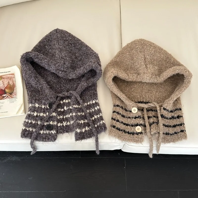 Modische und vielseitige warme gestrickte Wollmützen für Herbst und Winter, lässiger Schal, Nackenschutz, Skullies-Mützen für Damen