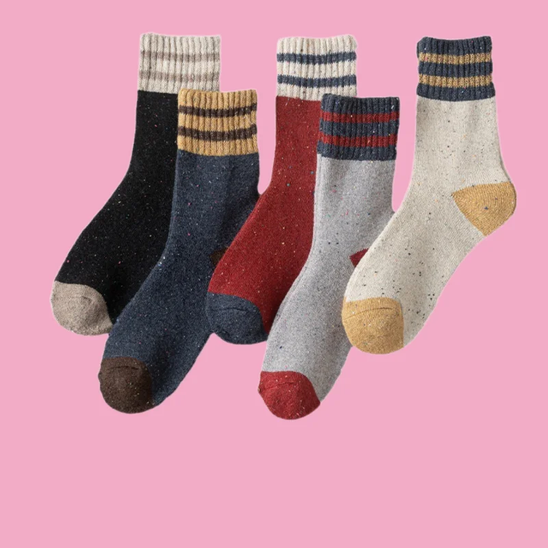 5/10 Paar hochwertige Damen Mid-Tube Socken gestreifte gepunktete Frottee verdickte Kaninchen Wolle Socken Winter plus Samt Socken