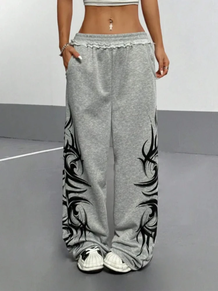 2000s Women Hip-Hop Fashion Personality Loose Street Print Wide Leg Pant Casual Couple Joggers Trousers Outdoor Daily Sport Pant