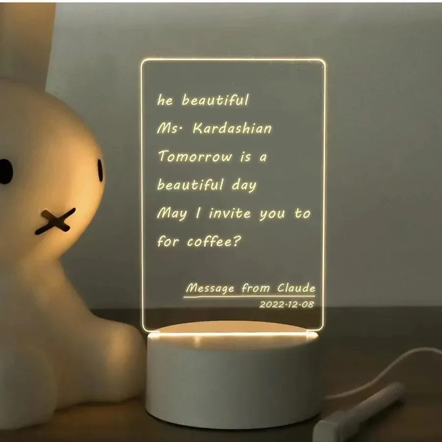 GGbingo Handwritten Message Board LED Night Light USB Rechargeable Warm Light Girlfriend Gift Home Decor Rewritable Note Lamp