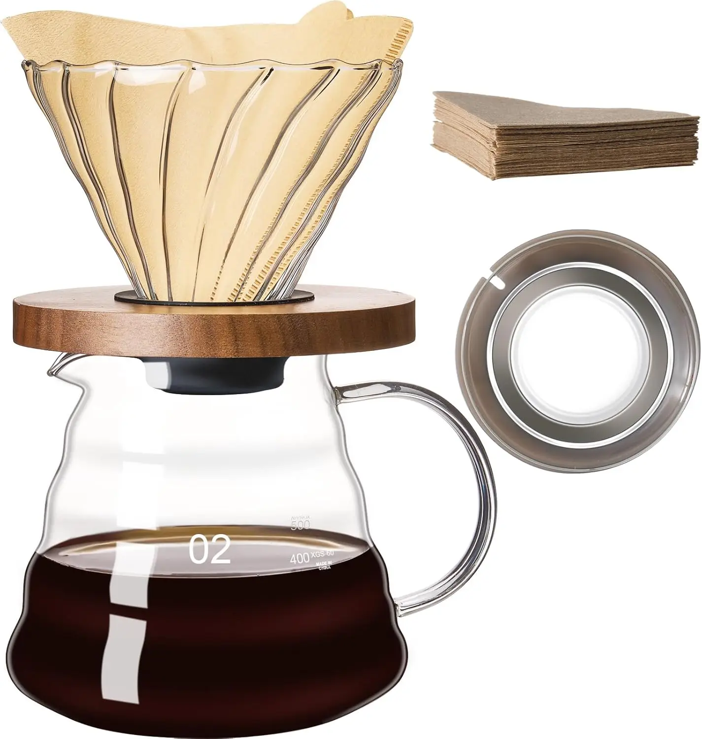

gegewawa Pour Over Coffee Maker Set 20 OZ, Borosilicate Glass Coffee Server with 50 pcs Paper Filter, Pour Over Coffee Dripper Carafe for Home Cafe Restaurant Camping