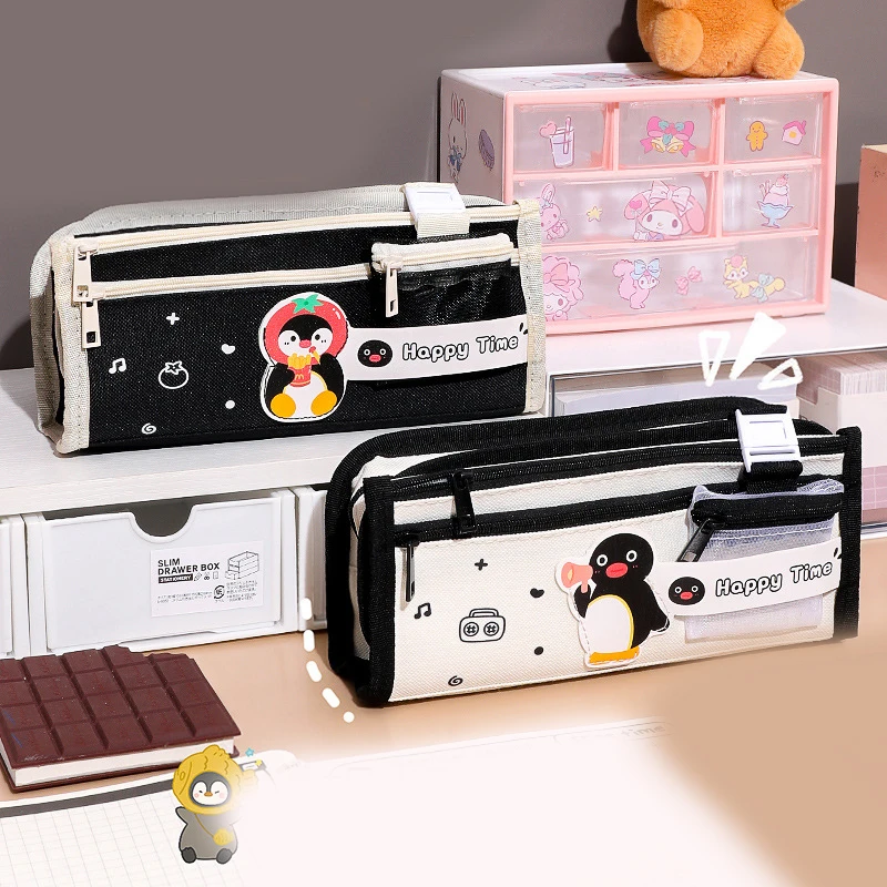 Five-layer Large Capacity Pen Bag Cartoon Penguin Pencil Case Student Stationery Bag Multi-function Cute Pen Box School Learning