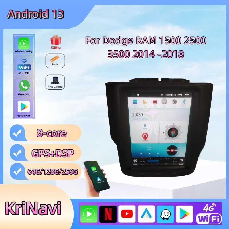 

PX6 Tesla Android 13 Car Multimedia Player For Dodge RAM 1500 2500 3500 2014 -2018 Audio Radio Stereo GPS Head Unit