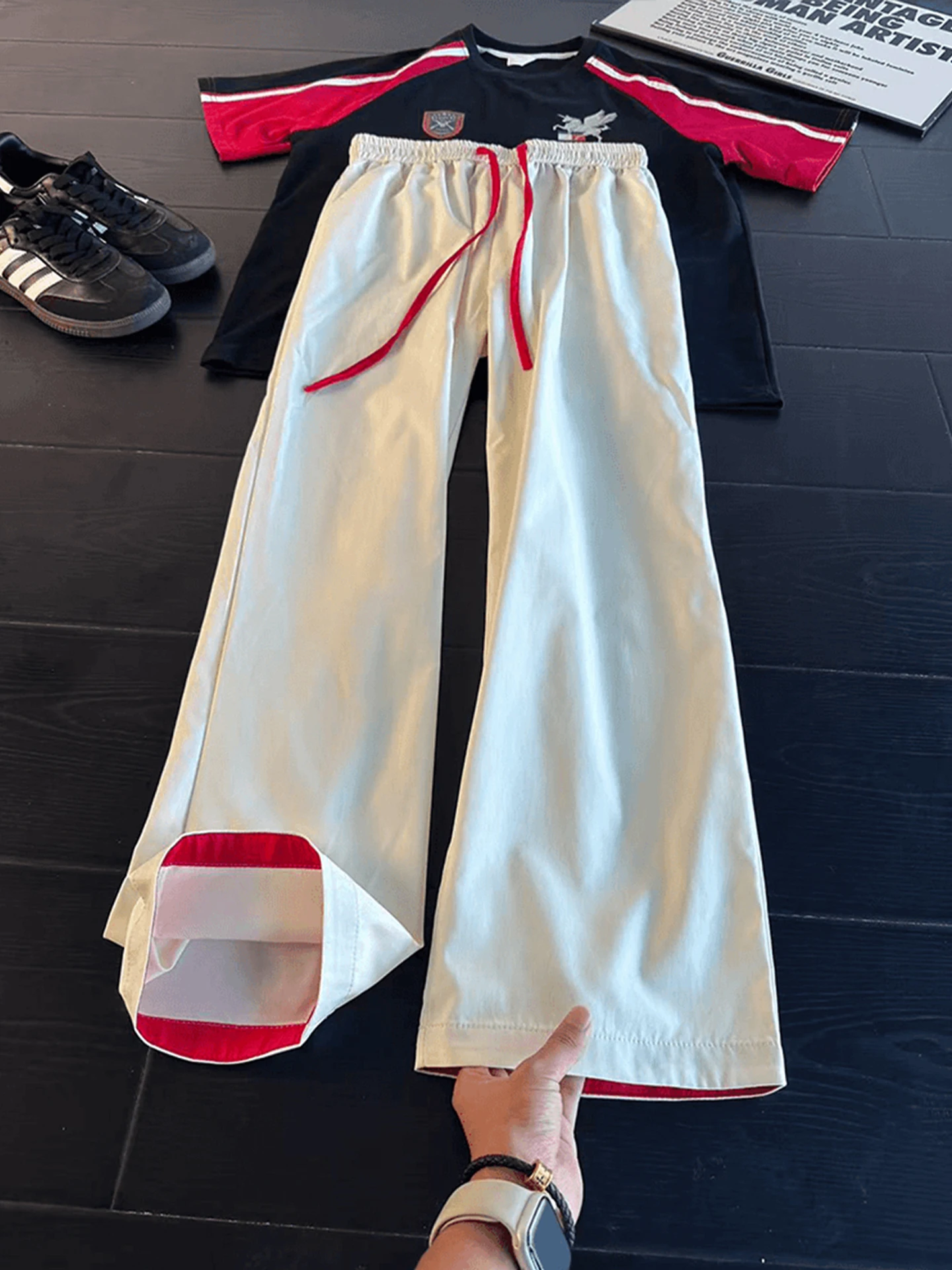 Cleanfit Men's Quick Dry Pants Summer Lightweight Casual Ice Silk Loose Fit Elastic Waist Straight Leg Pants Color Block Design