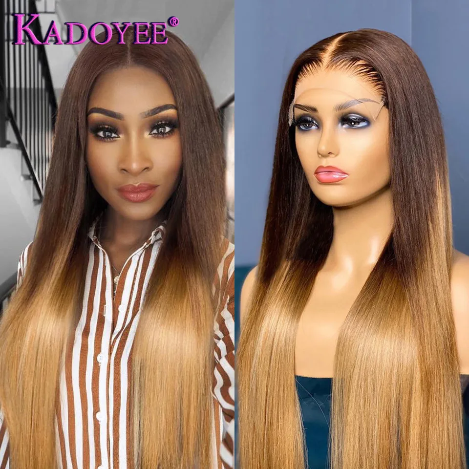 Brazilian 2/27 Ombre Human Hair Straight Lace Wigs For Women Brown Blonde 13x4 Lace Front Wigs Human Hair T Part Lace Wigs Remy