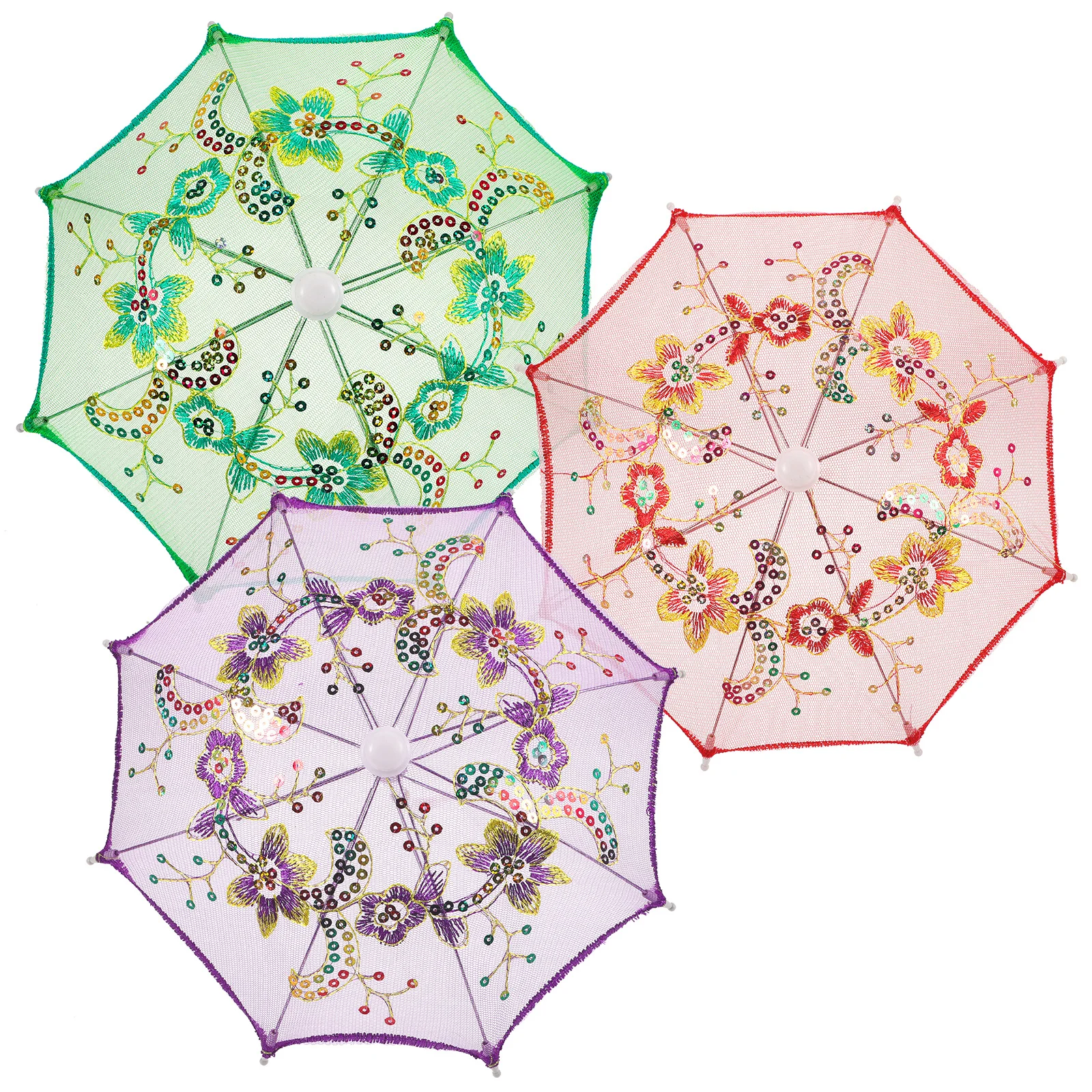

3Pcs Embroidery Lace Umbrella Lightweight Bridal Parasol for Wedding Photos Masquerade Festival Vintage Style Girls Dance Prop