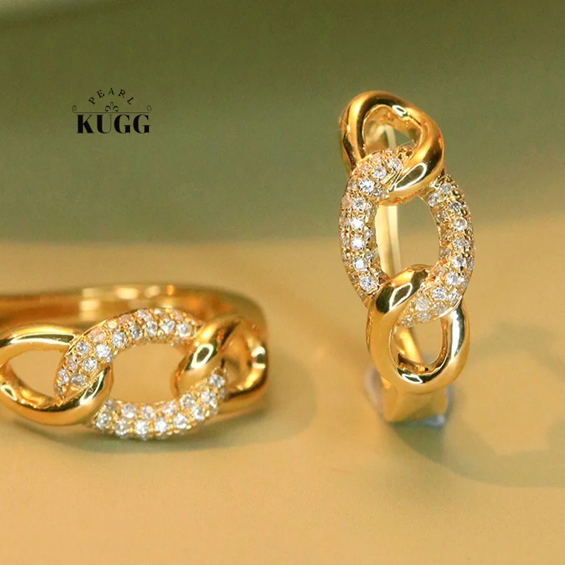 

KUGG 100% серьги из белого/желтого золота 18 карат, модные серьги-кольца в форме цепочки с настоящим натуральным бриллиантом для женщин, изящные ювелирные изделия