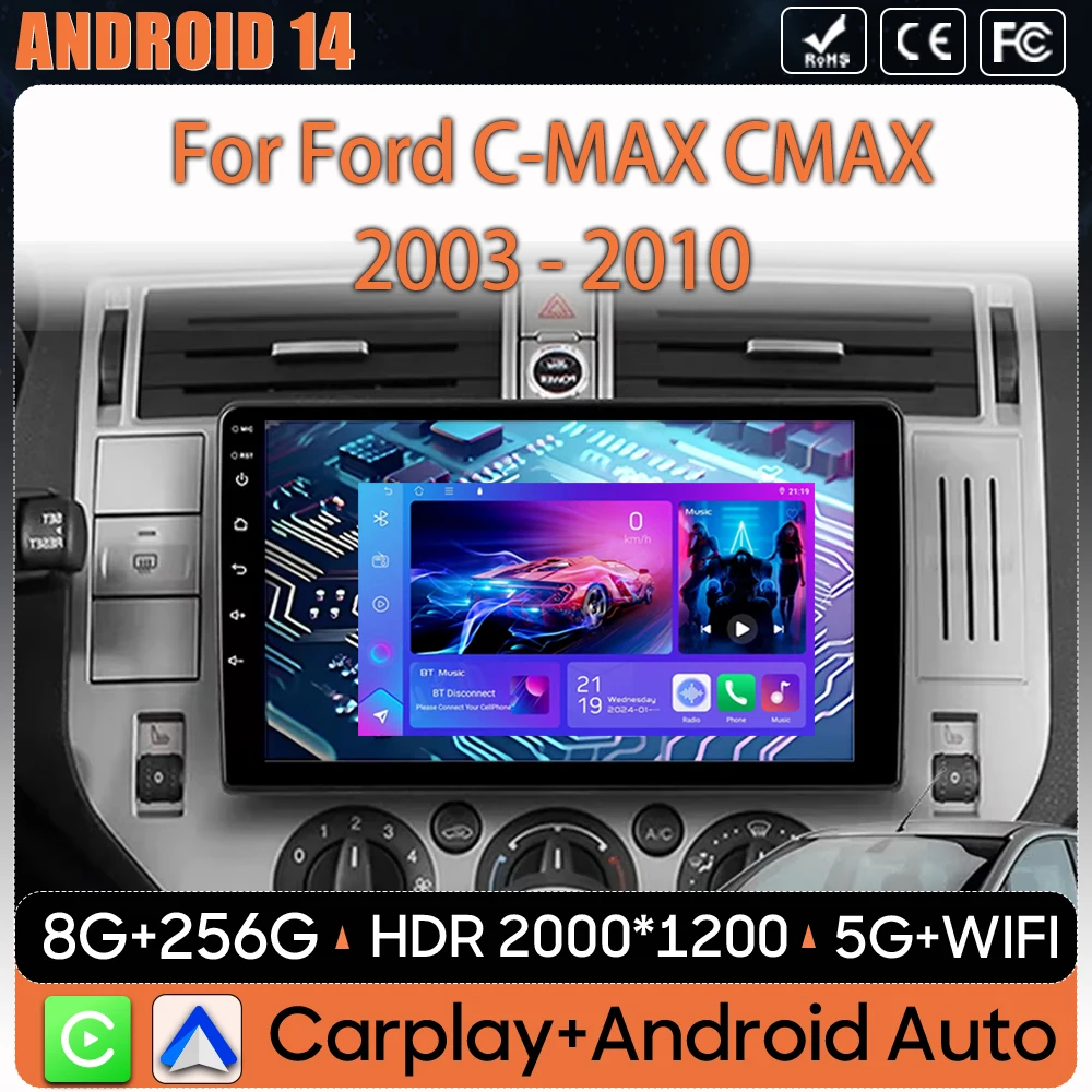 

Android 15 For Ford C-MAX CMAX 2003 - 2010 Car Radio GPS Navigation Screen Carplay Wifi Stereo Video Multimedia Player No 2din