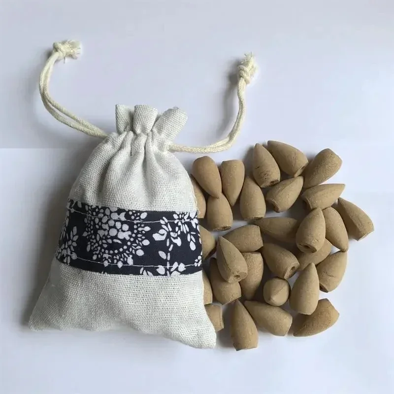 45Pcs Incense Cones With Drawstring Bag Backflow Incense Cones Sandalwood Jasmine Rose Smoke Cone Reflux Tower Incense Bullet