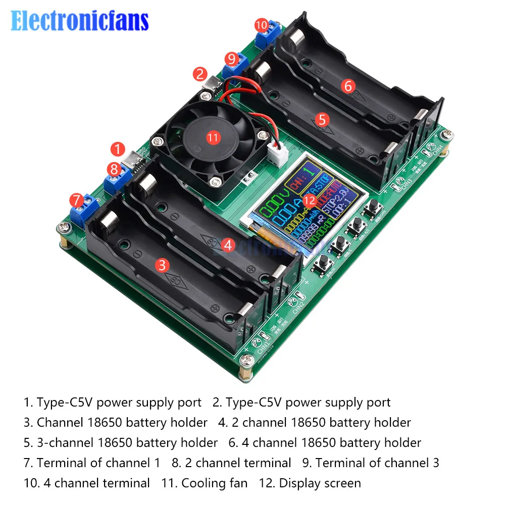 Imagem -02 - Tipo-c Porta 18650 Bateria Capacidade Lcd Tester Módulo Canais Display Digital Medição de Bateria de Lítio Detector de Energia