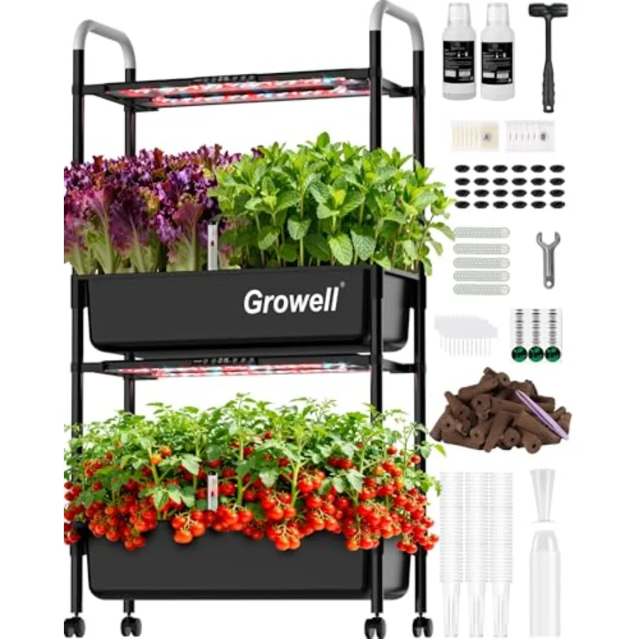 

Vertical indoor herb garden kit for hydroponics use, black ABS plastic, sleek black color, 54-pod capacity with independent wat