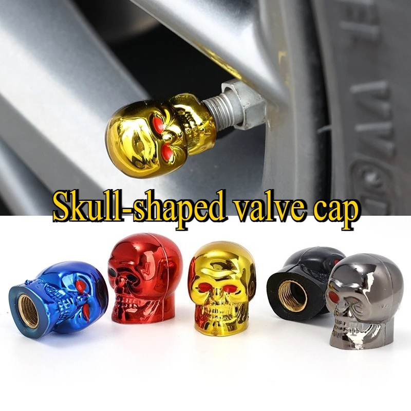 

4pcs Skull-Shaped Valve Caps Tire Modification Skull Style Decorative Valve Caps Plastic with Metal Core Valve Cover