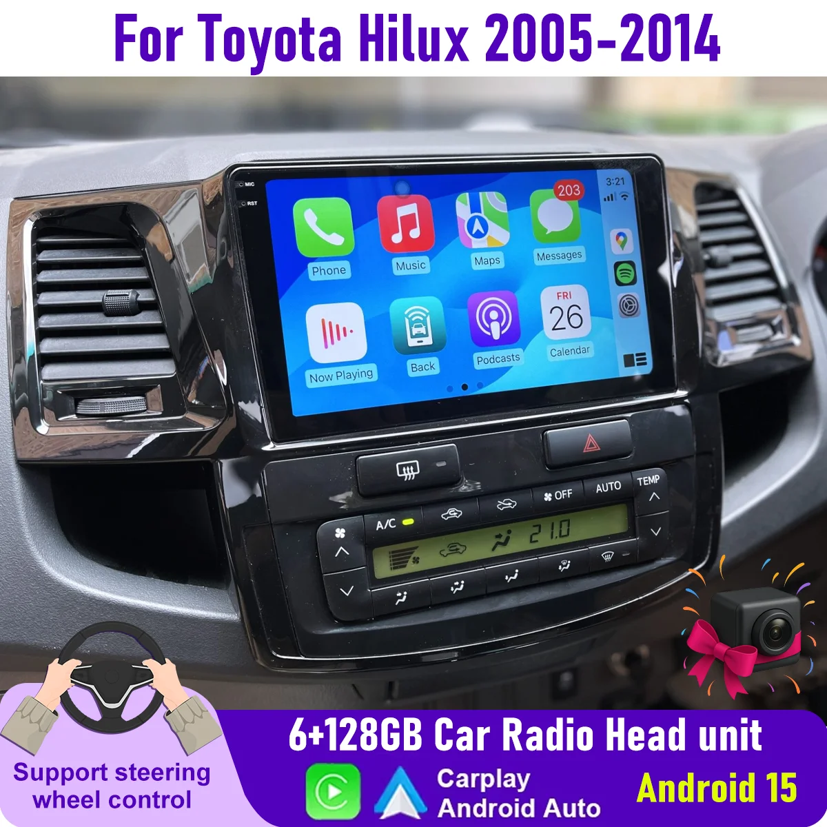 

9“ Wireless CarPlay Android auto 6-128GB (8CORE) For Toyota Hilux 2005-14 QLED Screen Android Head Unit Navigation GPS Car Radio