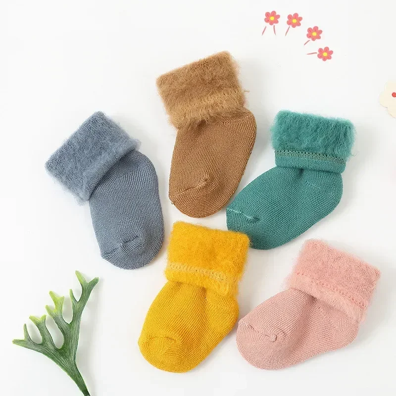 

1 Pair Newborn Warm Sock Simplicity Candy Color Series Calf Sock for Baby Boy Girl Autumn Winter Cotton Plush Sock for Toddler