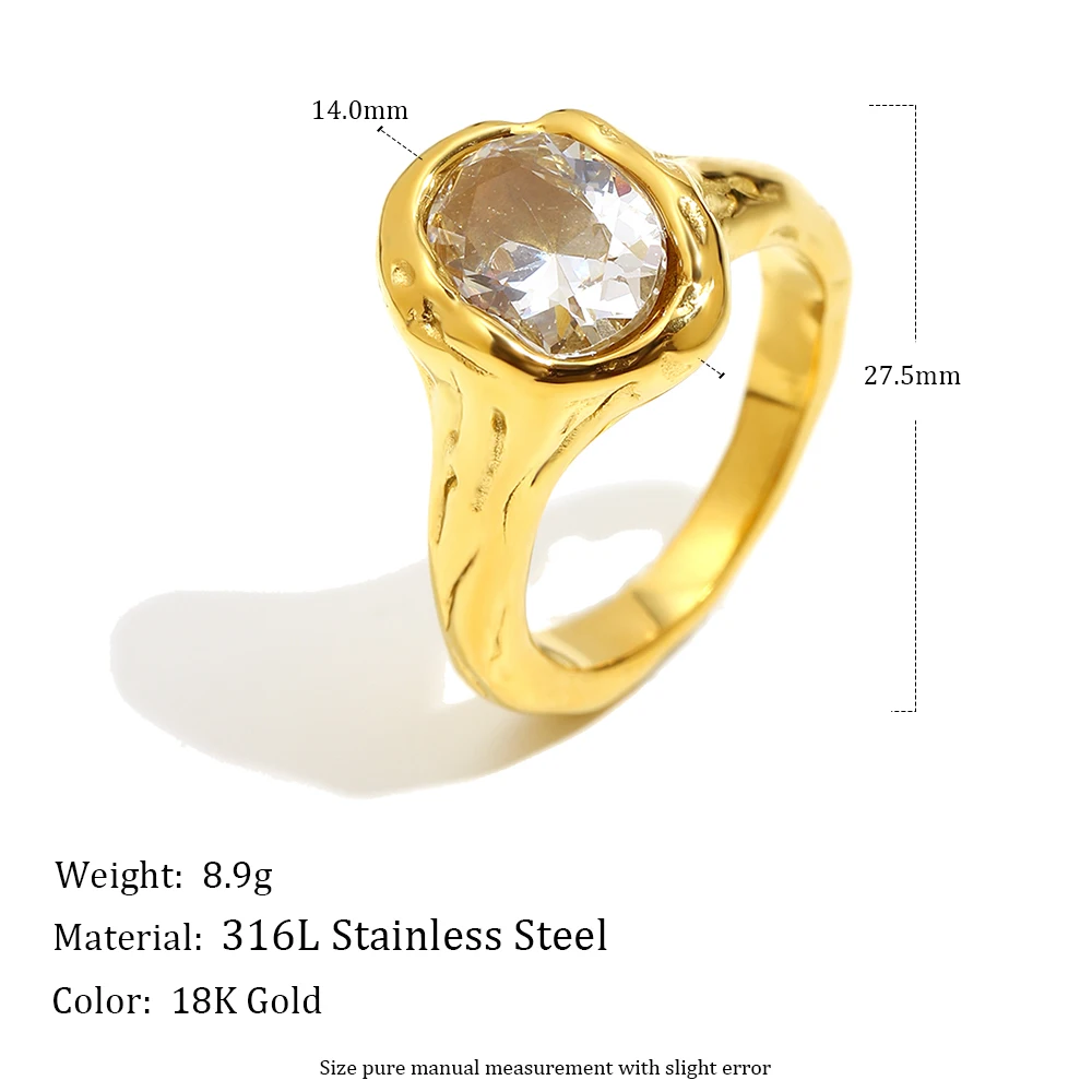 E.B.belle Schlichter Stil, großer Zirkon-Ring, kreativer personalisierter Edelstahl, anlaufgeschützter Charm-Schmuck für Frauen