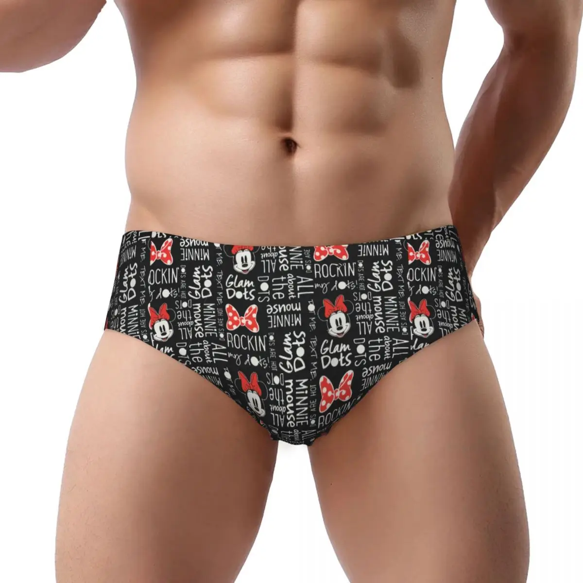 Custom Mickey Mouse Minnie Bows Anime Briefs Underwear Men's Breathable Stretch Underpants