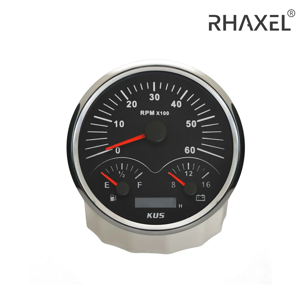KUS 3in1 Multifunctional Gauge Tachometer Fuel Level 12V Voltmeter 110mm with Red Yellow Backlight for Car RV Motorcycle
