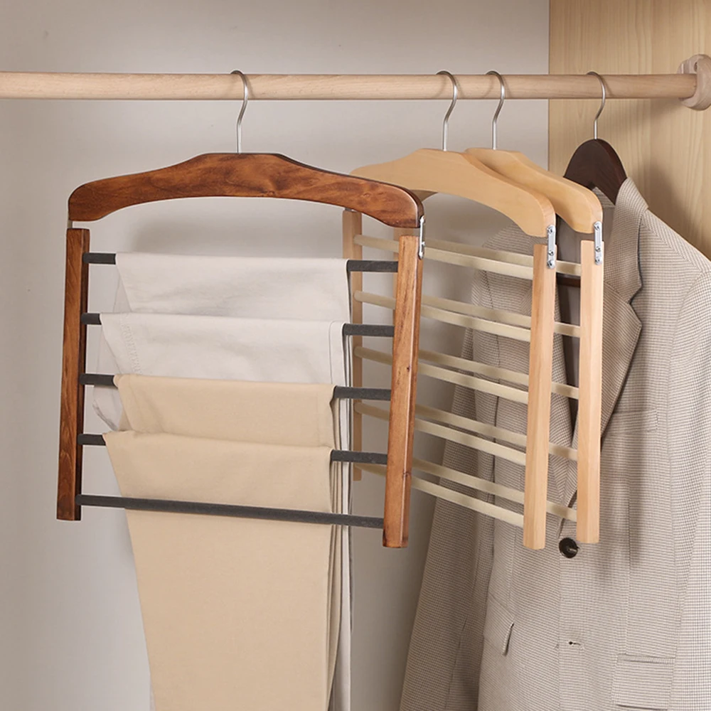 Solid wood multifunctional pants rack, multi-layer pants hanger, household storage artifact, scarf, wardrobe storage rack
