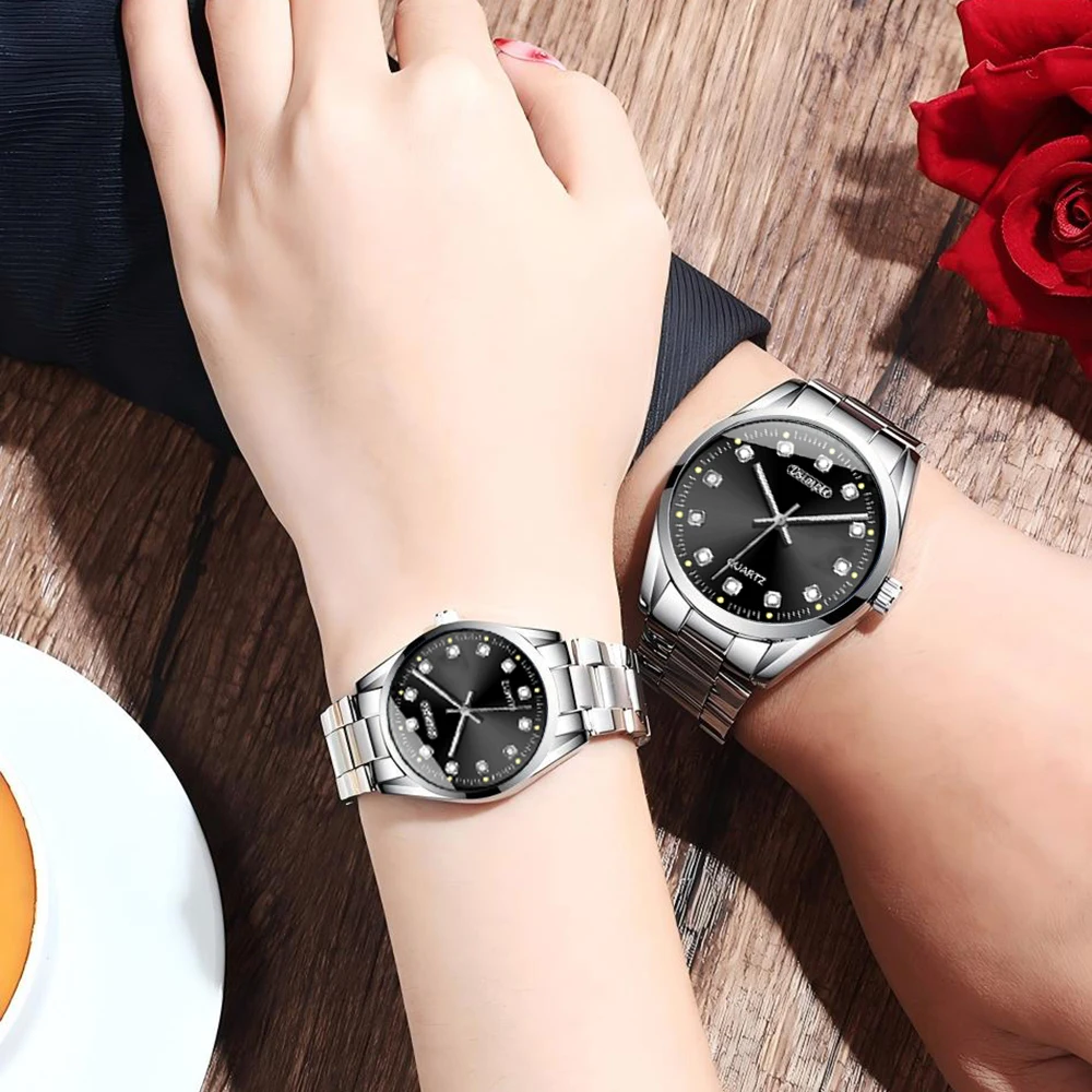 2 unids/set elegante conjunto de relojes para parejas, correa de acero inoxidable, movimiento de cuarzo, minimalista |   Relojes de pareja |   Regalos del Día de San Valentín