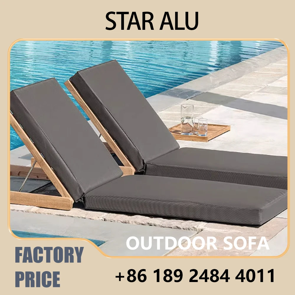 Preserved Wood Outdoor Lounge Chair Set with Water-Resistant Cushion Cover, Anti-Rotting Wooden Sunbed for Hotel Beach Poolside.