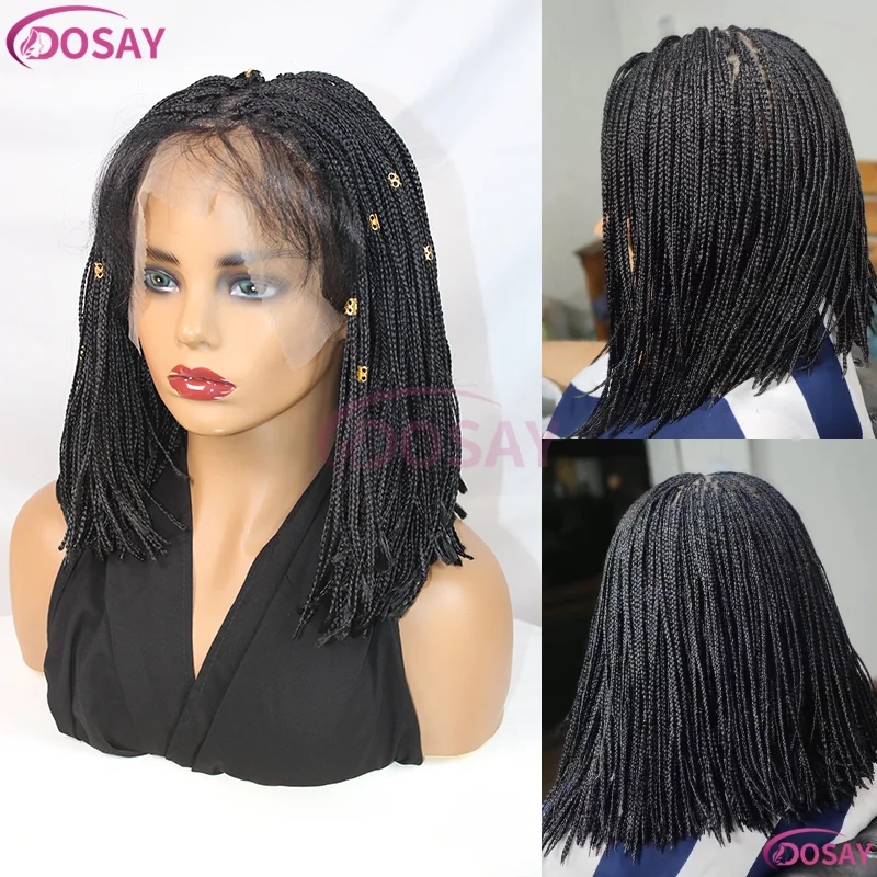 

12 "Короткие микроплетеные парики для чернокожих женщин 6*6 Парики спереди на шнуровке с детскими волосами Синтетический парик Афро-черный парик на продажу