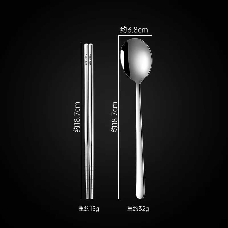 Korean Long-handle Spoons Chopsticks Tableware Set Reusable High-end 316 Stainless Steel Non-slip Food Soup Spoon Dinnerware Set