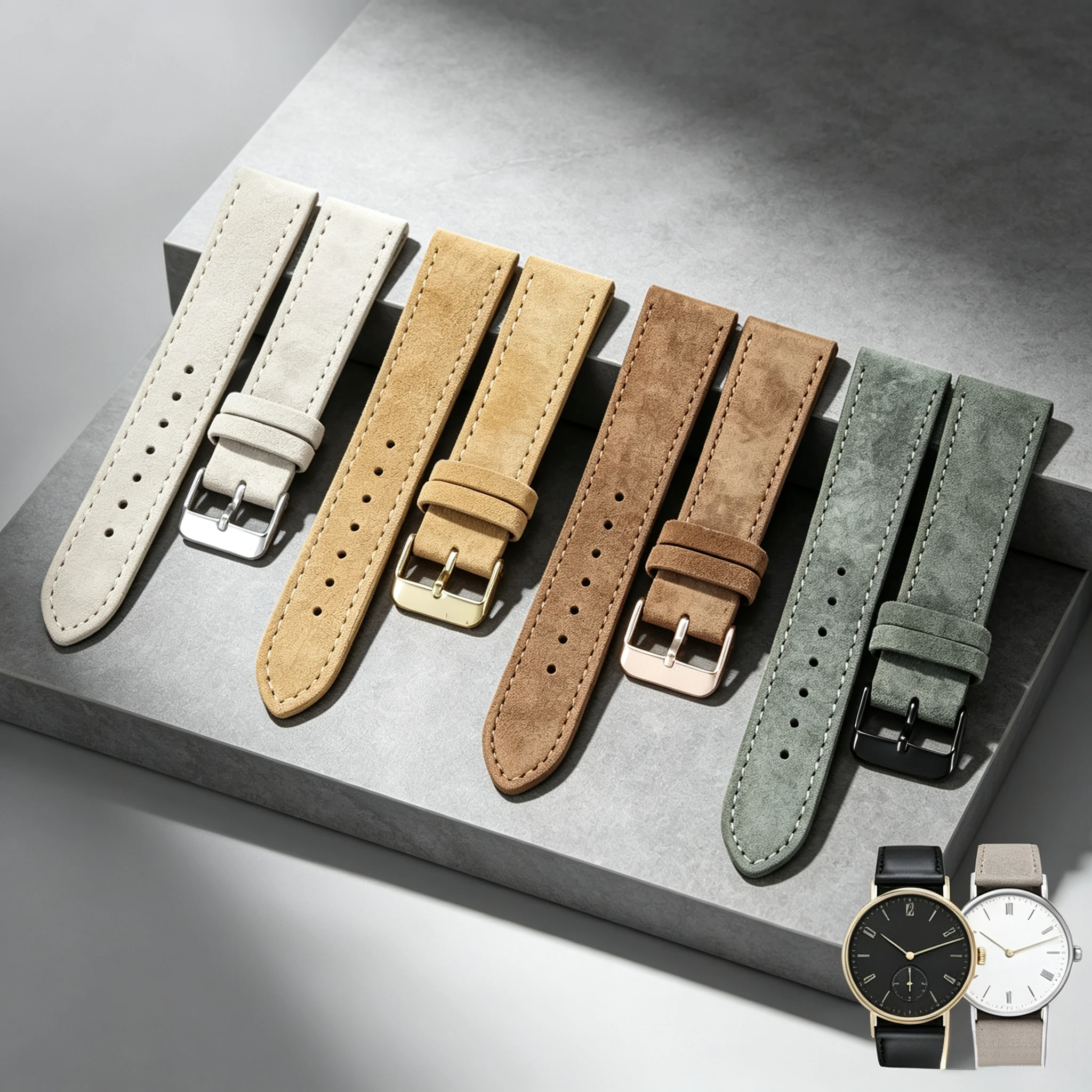 Genuine suede leather watch strap for vintage handmade bracelet with stitching for Rlx watch 18mm19mm20mm22mm24mm