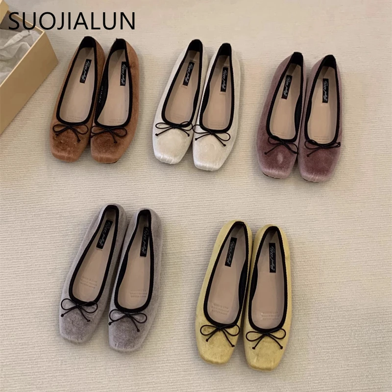 SUOJIALUN 2024 Spring New Women Flat Shoes Fashion Round Toe Shallow Slip On Ballerinas Shoes Soft Flat Heel Casual Ballet Shoes