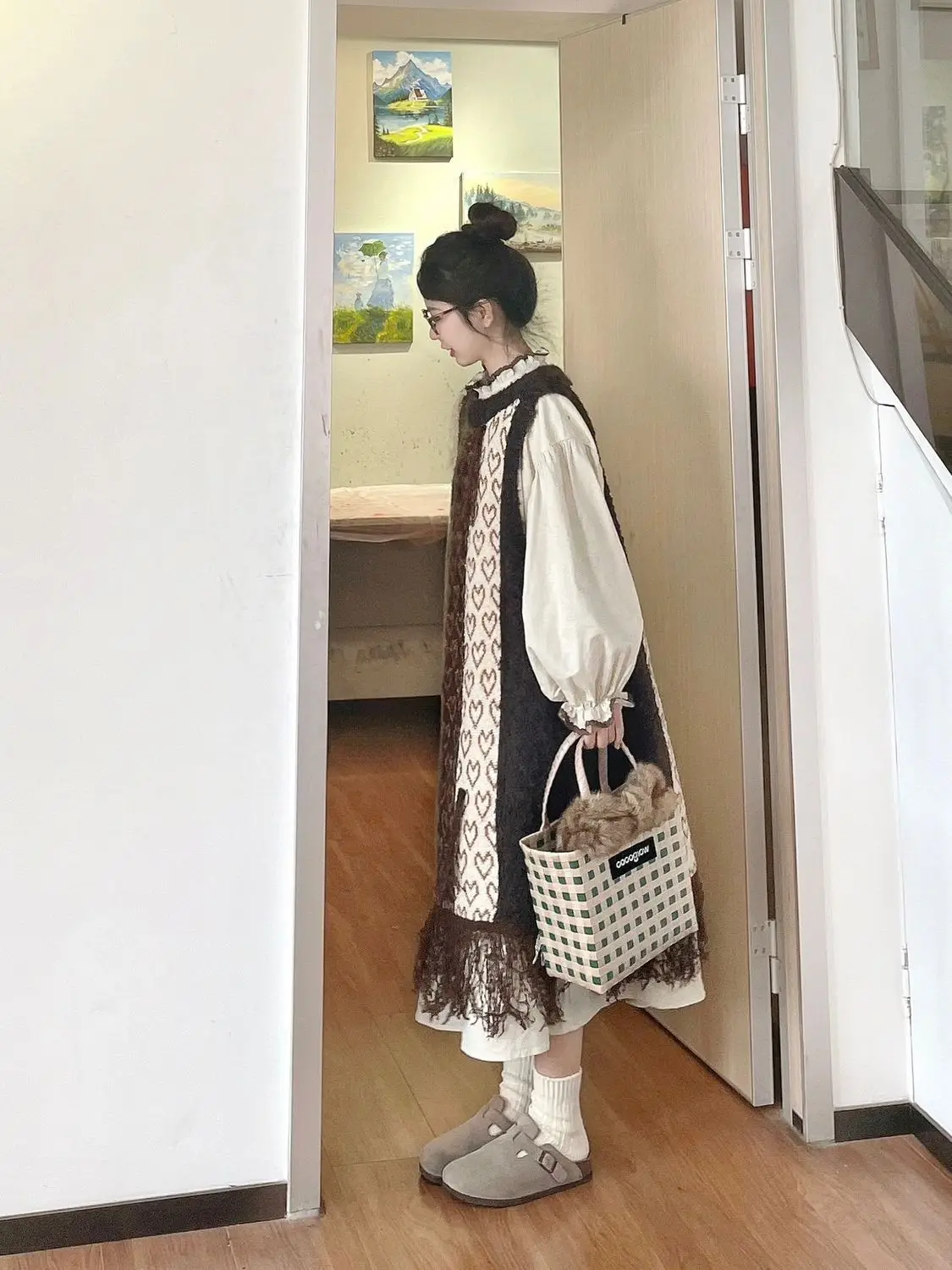 

Knitted Sleeveless Dresses Woman Elegant Womens Fall Wide Neck Print Material High-Fashion Textured V-Neck Mock-Neck Vintage Ins